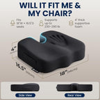5 STARS UNITED Seat Cushion - Memory Foam Chair Cushion for Tailbone Pain Relief - Ergonomic Support for Coccyx, Sciatica & Butt - Office, Desk & Gaming Chair, Car Seat, Wheelchair, Airplane, Black - Image 5