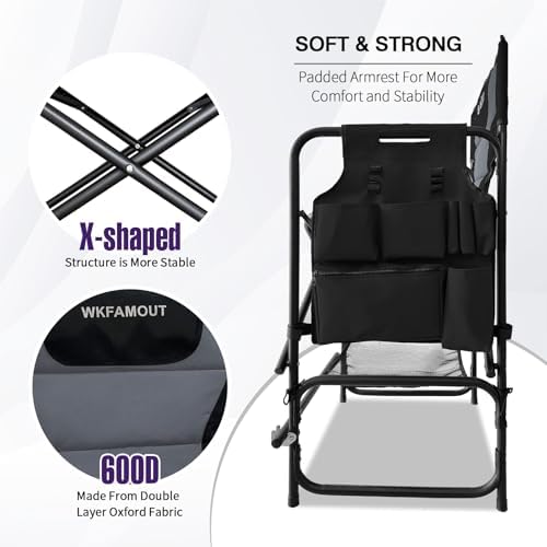 Tall Folding Directors Chair with Side Table 30.71" Seat Height Foldable Camping Chair Bar Stool for Makeup Artist Face Painting with Footrest and Storage Pocket Supports 350LBS - Image 6