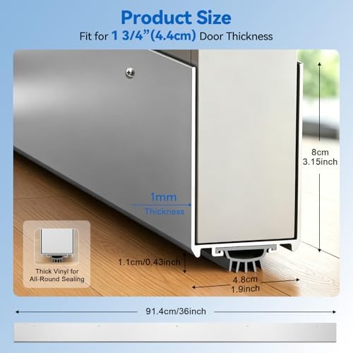 36" Metal Door Sweep with Kick Plate for 1-3/4" Thick Standard Exterior Doors, Aluminum and Vinyl U-Shape Screw-on Draft Stopper for Bottom, Blocks Dust, Insects & Drafts Saves Energy(Silver) - Image 2