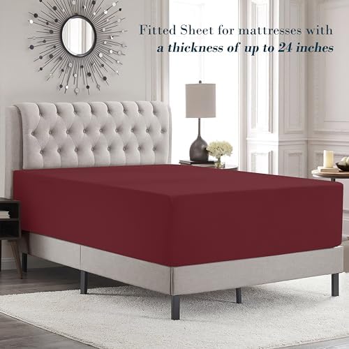 Mocassi King Size 4-Piece Bed Sheet Set - 1800 Premium Hotel Quality Microfiber 18-24 Inches Extra Deep Pocket Fitted Sheet- Luxury Soft, Breathable, Wrinkle, and Fade Resistant, Burgundy - Image 3