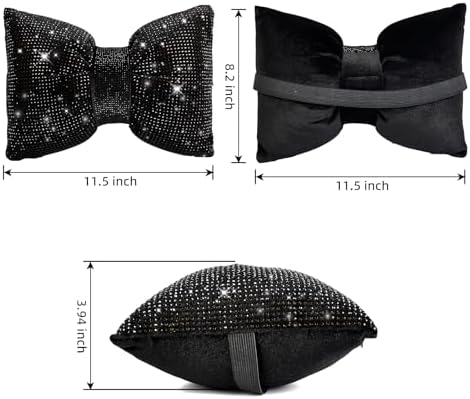 4 PCS Bling Car Pillows,Rhinestones Bowknot Car Headrest Pillow,Black - Image 4