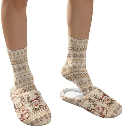 Jeiento Winter Fuzzy Slipper and Crew Socks Warm Winter Shoes Lightweight Soft Cushion House Slipper Bedroom Shoes - Image 4