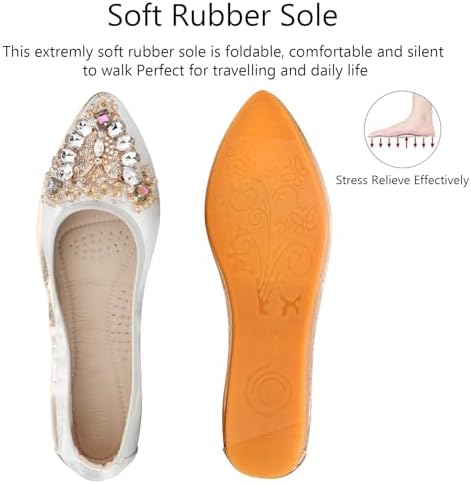 KUNWFNIX Women Ballet Flats Rhinestone Wedding Ballerina Shoes Foldable Sparkly Comfort Slip on Flat Shoes - Image 4