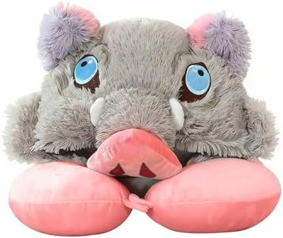 Tokisaki Inosuke Cosplay Hooded Travel Neck Pillow U Shaped Memory Foam Pillows with Hood Headrest Supplies for Airplane Office Train Car(One Size,AZHU-11-Pink) by Tokisaki