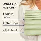 Split King 7 Piece Bed Sheet Set - Breathable & Cooling - Light Sage Green - Image 2