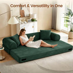3-in-1 Queen Convertible Sofa Bed Boneless Sleeper Couch Dark Green - Image 4