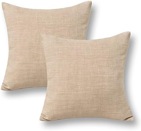 Jeanerlor Fax Linen Solid Decorative 26"x26" Pillow Cover/Euro Sham/Cushion Sham Prime, Velvety and Durable Pillow Cases for Vacation (65 x 65 cm),Natural Linen,2 Packs by Jeanerlor