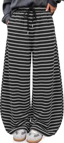 TARSE Women's Striped Barrel Pants Wide Leg Lounge Pants by TARSE