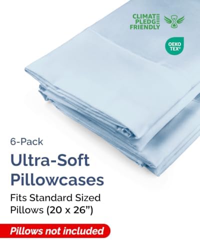 Standard Pillow Cases - 6 Pack Pillowcase Covers - 20" x 26" (Sky Blue) - Image 2