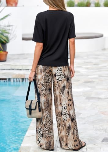 PRETTYGARDEN Women‘s Summer 2 Piece Sets Short Sleeve Tops Beach Boho Pants - Image 3