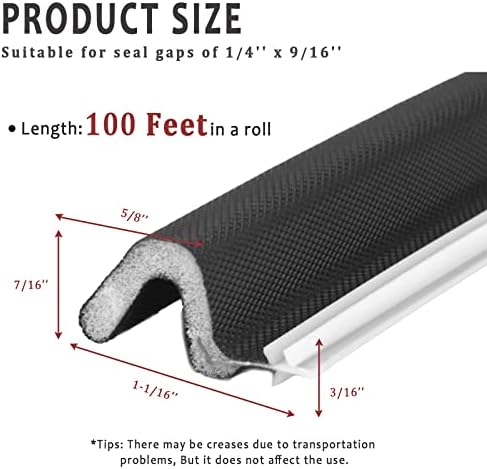 100 Feet Weather Stripping Door Seal Strip, Solike V-Shaped "Q" Foam Slot Installation Seals Large Gap Kerf Weather Stripping for Door Frame, Easy Cut to Size(Black) - Image 2