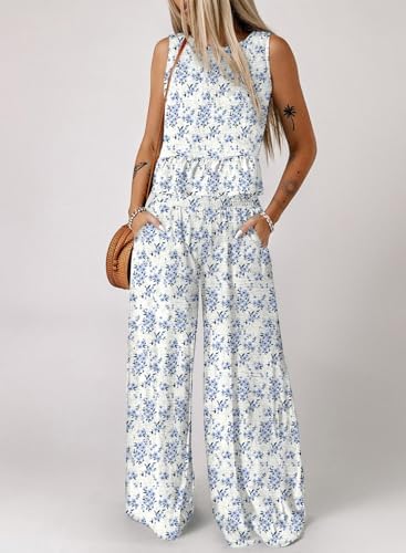 Dokotoo Womens 2 Piece Outfits Tank Tops Elastic Waist Wide Leg Pants Sets - Image 3