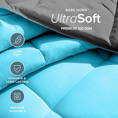Bare Home Reversible Comforter (Queen, Grey/Aqua) - Image 4