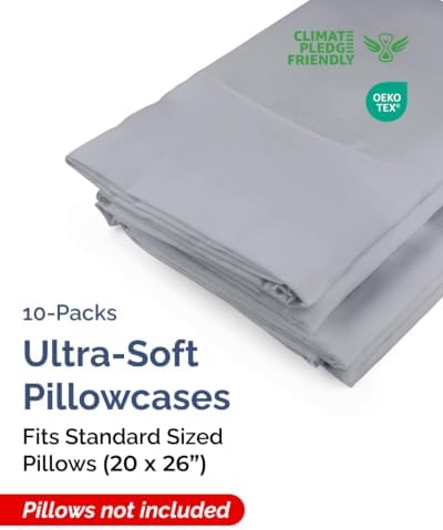 Standard Pillow Cases - 10 Pack Pillowcase Covers - 20" x 26" (Steel Blue) - Image 2