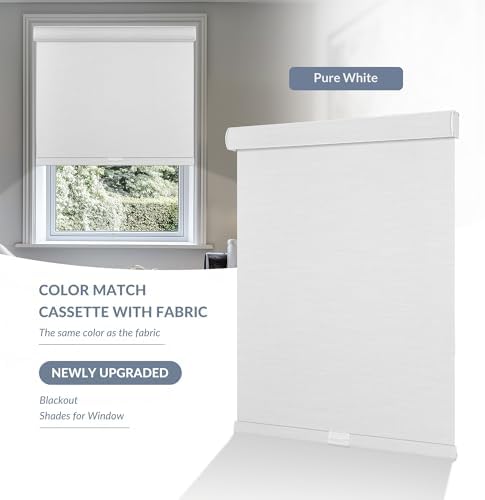 Boolegon Blackout Roller Shades for Windows, Pure White, 27" W x 36" H - Image 4