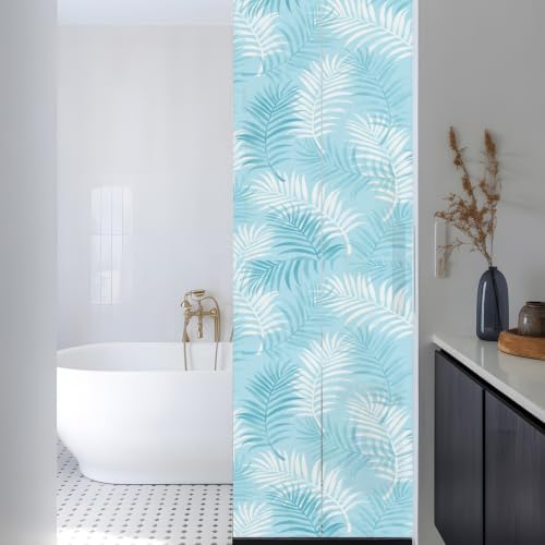 Window Privacy Film Frosted, Blue Botanical Reusable Static Cling Window Tints, Summer Palm Leaves Foliage Tropical Heat Control Windows Films for Offices, Balcony, 29.5 x 118 Inches - Image 3