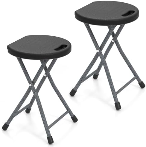 GYMAX Folding Stool, 18in Portable Collapsible Bar Stool with Handle & Steel Frame, 330lbs Sturdy Foldable Lightweight Metal Chair for Outdoor/Indoor Kitchen Home Bar, Assembly Free (Set of 2, 18inch) by GYMAX