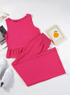 Dokotoo Womens 2 Piece Outfits Tank Tops Elastic Waist Wide Leg Pants Sets - Image 3