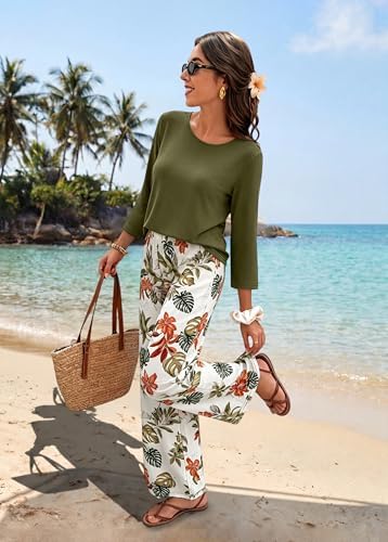 WIHOLL Two Piece Sets for Women Lounge 3/4 Length Sleeve Womens Tops Graphic Pants with Pockets Summer Outfits 2026 - Image 2