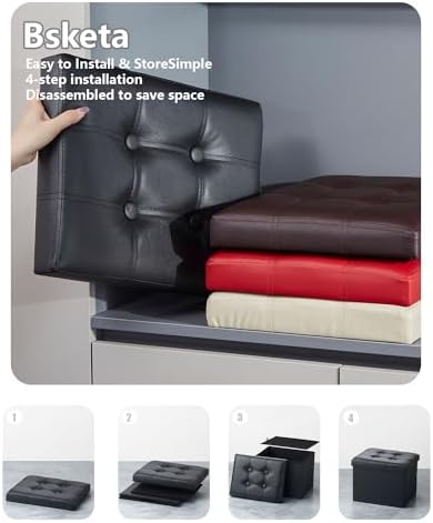 Bsketa Storage Ottoman Bench, 17" Folding Leather Foot Rest,Black 2 Pack - Image 4