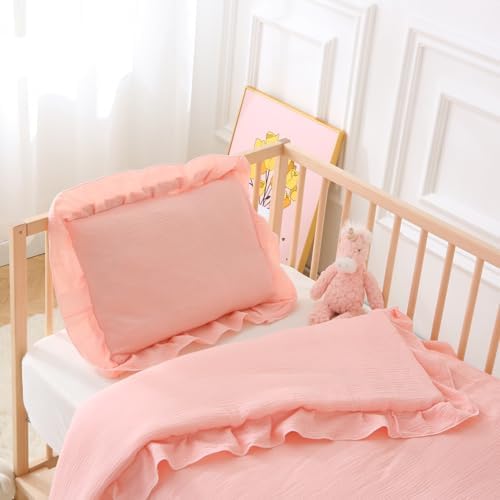100% Cotton Muslin Toddler Pillowcase 2 Pack，13"x 18" Ultra Soft Breathable Travel Pillow Case Cover,Ruffle Pillow Case for Newborn,Nursery,Boys,Girls,Machine Washable - Image 3