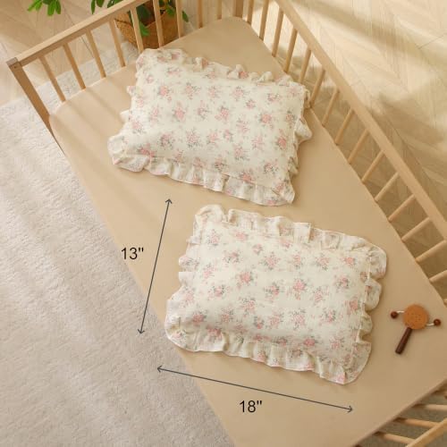 100% Cotton Muslin Toddler Pillowcase 2 Pack，13"x 18" Ultra Soft Breathable Travel Pillow Case Cover,Ruffle Pillow Case for Newborn,Nursery,Boys,Girls,Machine Washable - Image 3