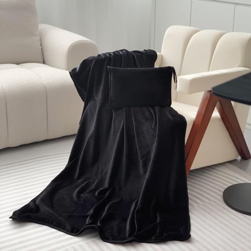 ShezPretty Premium 2in1 Soft Travel Blanket Pillow with Airline Hand Luggage Sleeve and Backpack Clip Airplane (Black) - Image 3