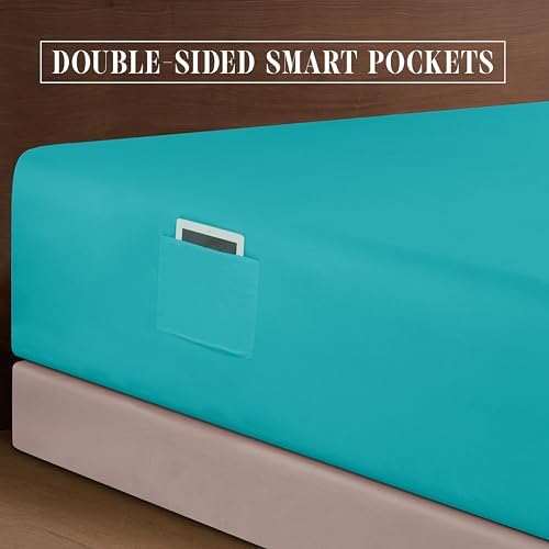 Elegant Comfort 1500 Premium Quality 4-Piece Bed Sheet Set - 18-24 Inch Extra Deep Pocket, Smart Storage Pockets, Wrinkle Free Ultra Soft 4PC Extra Deep Pocket Sheets, Twin/Twin XL, Turquoise - Image 6