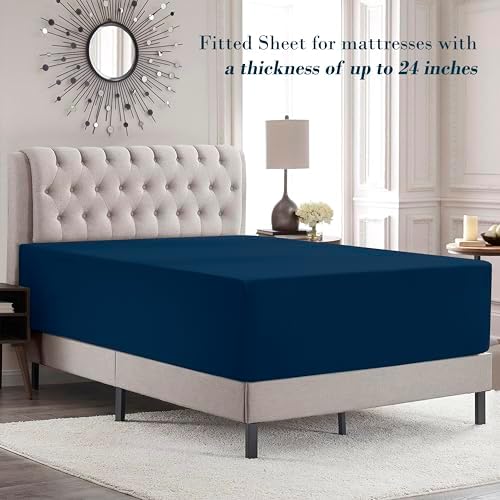 Mocassi Twin XL Size 4-Piece Bed Sheet Set - 1800 Premium Hotel Quality Microfiber 18-24 Inches Extra Deep Pocket Fitted Sheet- Luxury Soft, Breathable, Wrinkle, and Fade Resistant, Navy Blue - Image 3