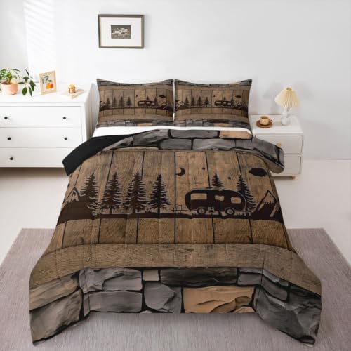 Erosebridal Camo Camper Comforter Set Rv Camping King Bedding Sets for Boys Girls Kids Rustic Farmhouse Camouflage Stone Comforter Woodland Adventure Quilt Duvet 3 Pcs by Erosebridal