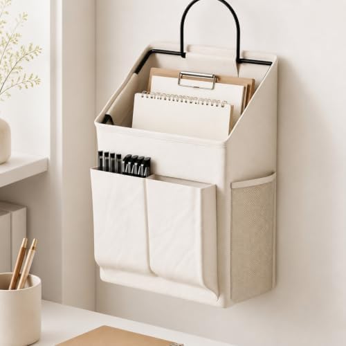 Gralara Wall-Mounted Hanging Storage Organizer Sturdy Hanging Storage Organizer with Metal Hook Large Capacity Bedside Pocket for Bunk Beds, Gray - Image 5