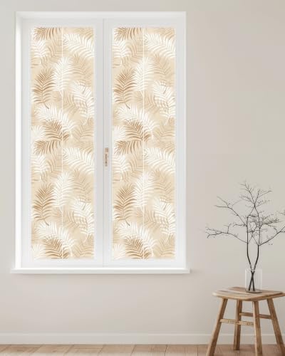 Window Privacy Film Frosted, Brown Botanical Reusable Static Cling Window Tints, Summer Palm Leaves Foliage Tropical Heat Control Windows Films for Offices, Balcony, 29.5 x 118 Inches - Image 2