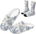 Toile de Jouy Fuzzy Slipper with Socks for Women Cozy Slipper Indoor by Baxinh