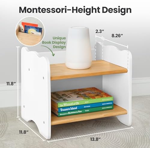 Ocodile The Original Kids Nightstand for Floor Beds, Solid Wood Small Bedside Table with Book Pocket, Low Tiny Nightstand for Nursery, Toddler & Kids Room, Montessori Style Side Table - White - Image 2