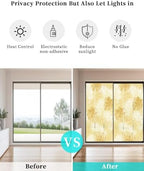 Window Privacy Film Frosted, Yellow Palm Trees Tropical Non-Adhesive Static Cling Window Tint, Summer Beach Botanical Insulated Windows Frosted Films for Living Room, 35.4 x 78.7 Inches - Image 6