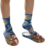 Jeiento Winter Fuzzy Slipper and Crew Socks for Women,Adult Slip-on Close Toe House Slipper,Flat Comfort home Slides - Image 4