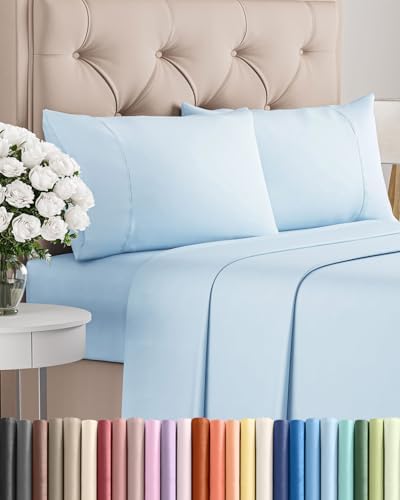 Twin 4 Piece Bed Sheet Set - Comfy, Breathable & Cooling Sheets - Baby Blue by CGKUnlimited