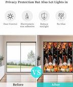 Window Privacy Film Frosted, Thanksgiving Gnomes Non-Adhesive Static Cling Window Tint, Fall Pumpkin Maple Leaves Black Insulated Windows Frosted Films for Living Room, 35.4 x 78.7 Inches - Image 6
