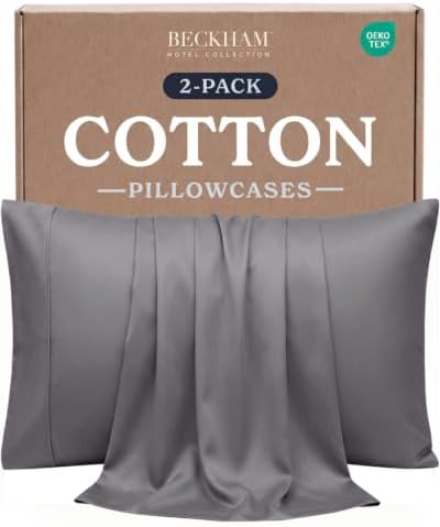 Beckham Hotel Collection King Pillow Cases Set of 2, Cool Touch Sateen Pillowcases, 500TC Cotton, Silky Smooth & Soft, Open End, Dark Gray by Unknown