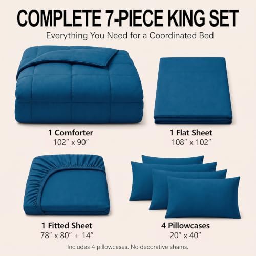 CozyLux King Size Comforter Set Teal - 7 Pieces Bed in a Bag - Image 2