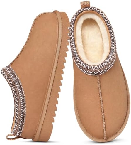 Litfun Women's Genuine Suede Fur Lined Slippers Fuzzy Winter House Shoes by Enjoyacomfortablelife