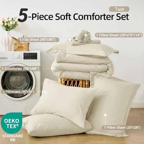 FUANNA Twin Comforter Set 5 Pieces, Luxury Bed in a Bag Soft Bedding Sets - Image 5