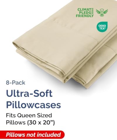 Queen Pillow Cases - 8 Pack Soft Pillowcase Covers - 20" x 30" (Cream) - Image 2