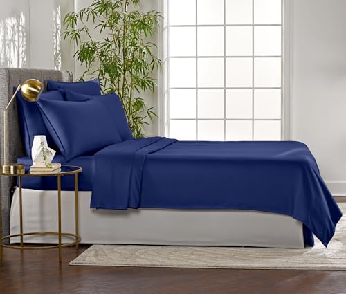 Pure Bamboo Queen Sheets, Genuine 100% Organic Viscose Derived from Bamboo Bed Sheet Set, Luxuriously Soft & Cooling, Double Stitching, 2 Year Quality Promise (Queen, Cobalt Blue) - Image 4