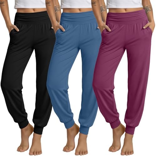 Ficerd 3 Pack Women's Joggers Loose Yoga Pants with Pockets by Ficerd