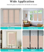 Window Privacy Film Frosted, Cream Buffalo Plaid Non-Adhesive Static Cling Window Tint, Modern Farmhouse Peach Pink Checkered Insulated Windows Frosted Films for Living Room, 35.4 x 78.7 Inches - Image 7