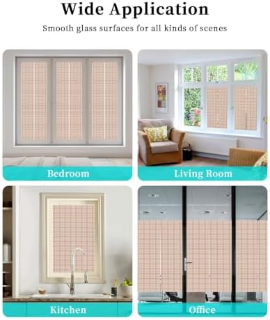Window Privacy Film Frosted, Cream Buffalo Plaid Non-Adhesive Static Cling Window Tint, Modern Farmhouse Peach Pink Checkered Insulated Windows Frosted Films for Living Room, 35.4 x 78.7 Inches - Image 7