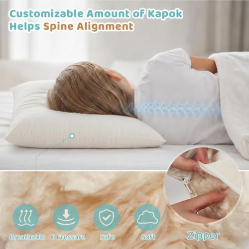 Kids Pillow with Pillowcase - 16x22 Organic Pillow Filled with Kapok - Image 4