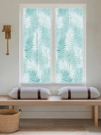 Window Privacy Film Frosted, Teal Blue Botanical Reusable Static Cling Window Tints, Summer Palm Leaves Foliage Tropical Heat Control Windows Films for Offices, Balcony, 29.5 x 118 Inches - Image 5