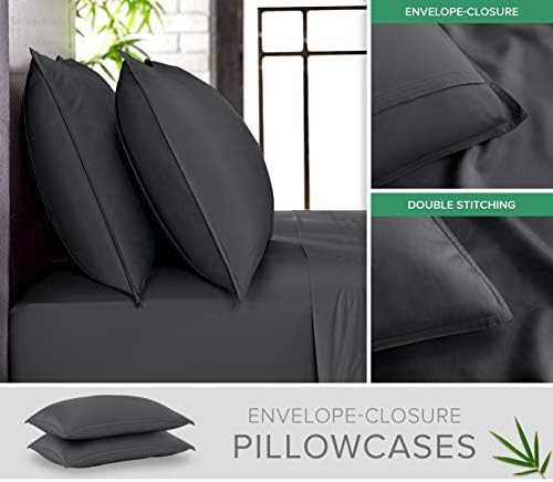 Pure Bamboo Queen Sheets, Genuine 100% Organic Viscose Derived from Bamboo Bed Sheet Set, Luxuriously Soft & Cooling, Double Stitching, 2 Year Quality Promise (Queen, Charcoal) - Image 3